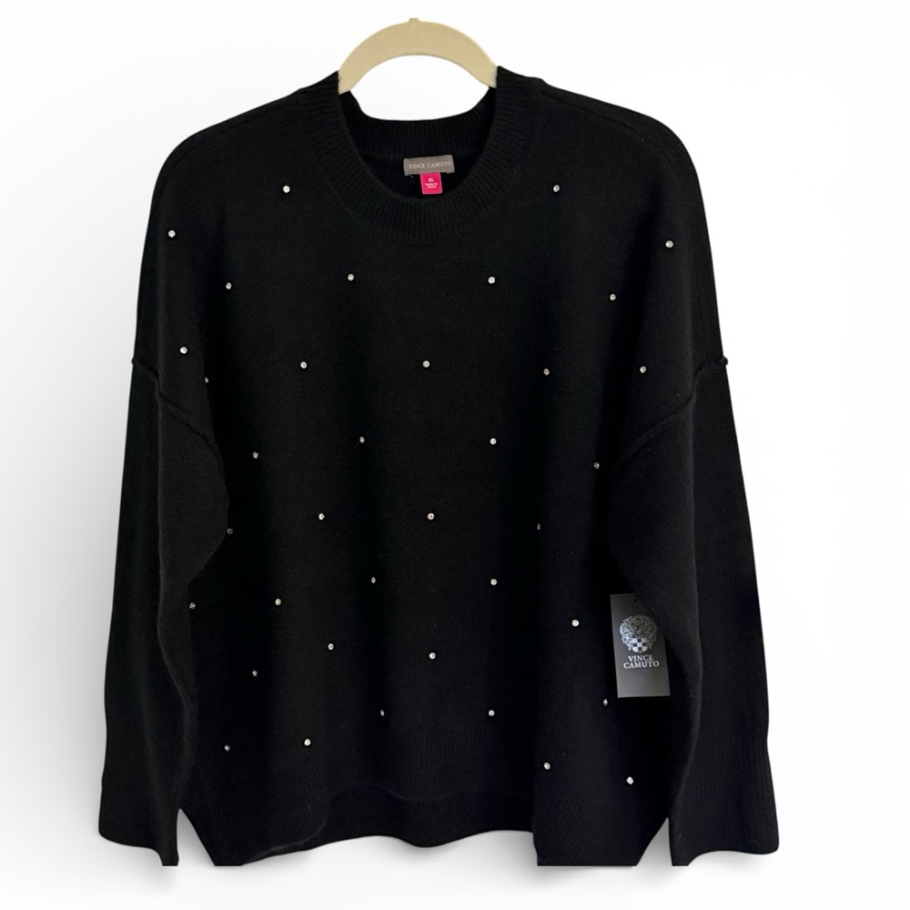 Vince Camuto Black Rhinestone Studded Oversized Sweater XL NWT